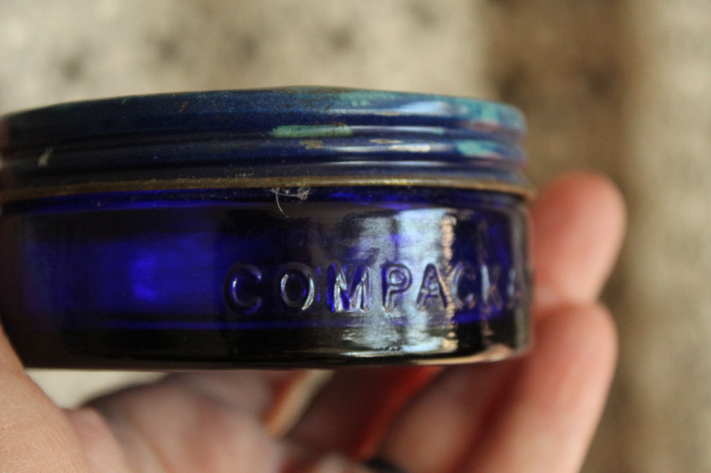 Vintage 1950s Cobalt Blue Glass Jar of Blue Coral Sealer