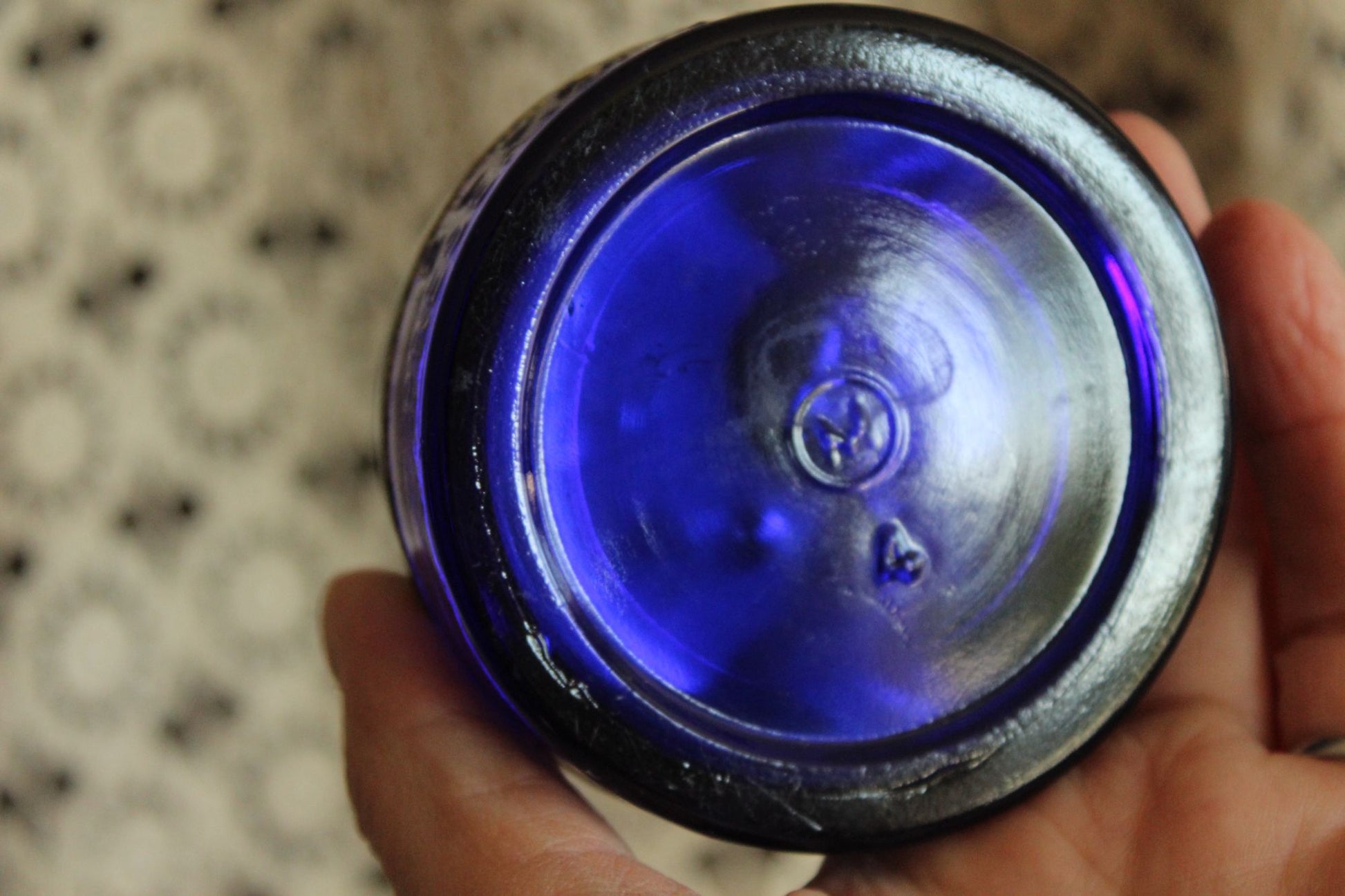 Vintage 1950s Cobalt Blue Glass Jar of Blue Coral Sealer