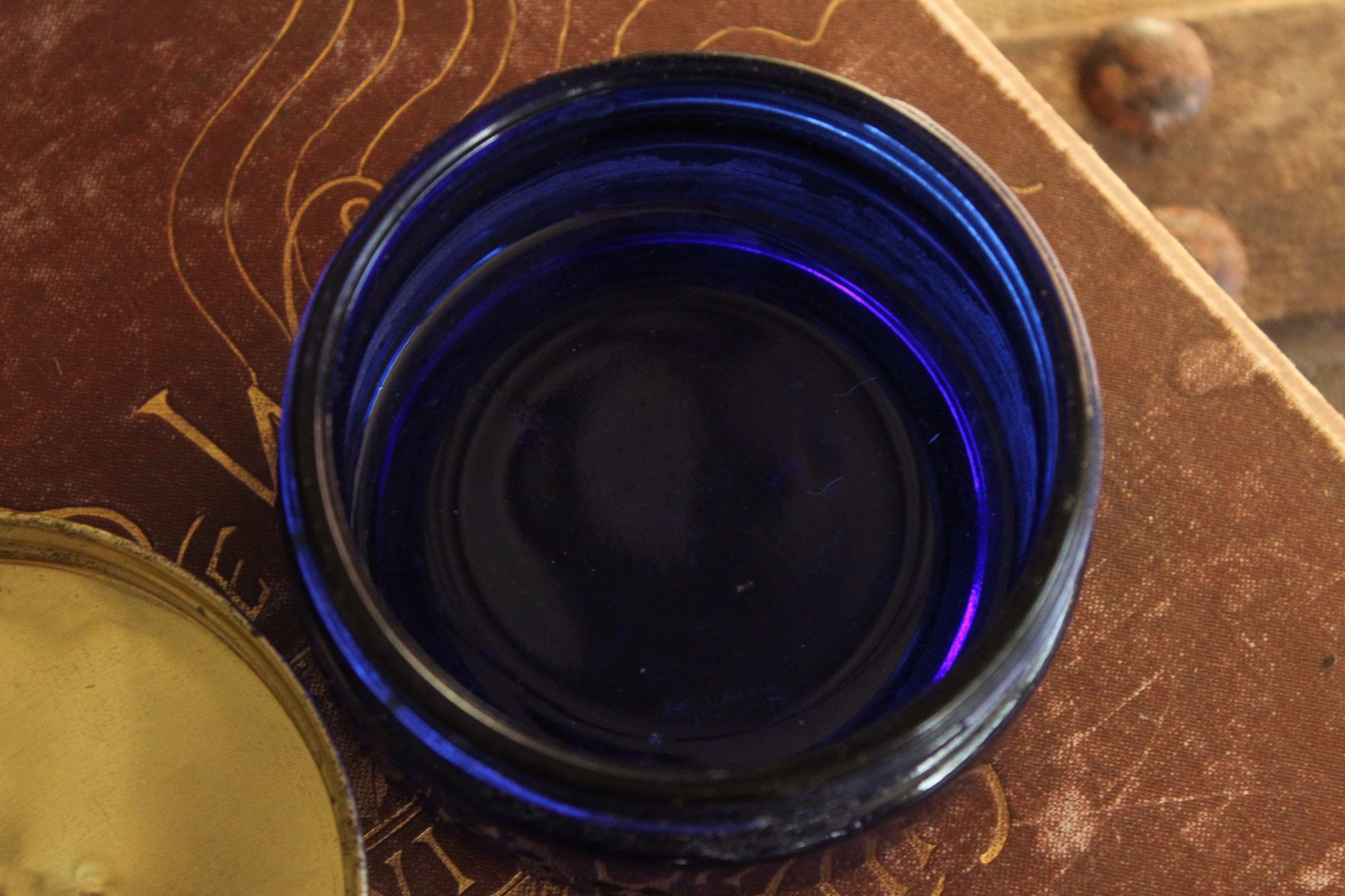 Vintage 1950s Cobalt Blue Glass Jar of Blue Coral Sealer