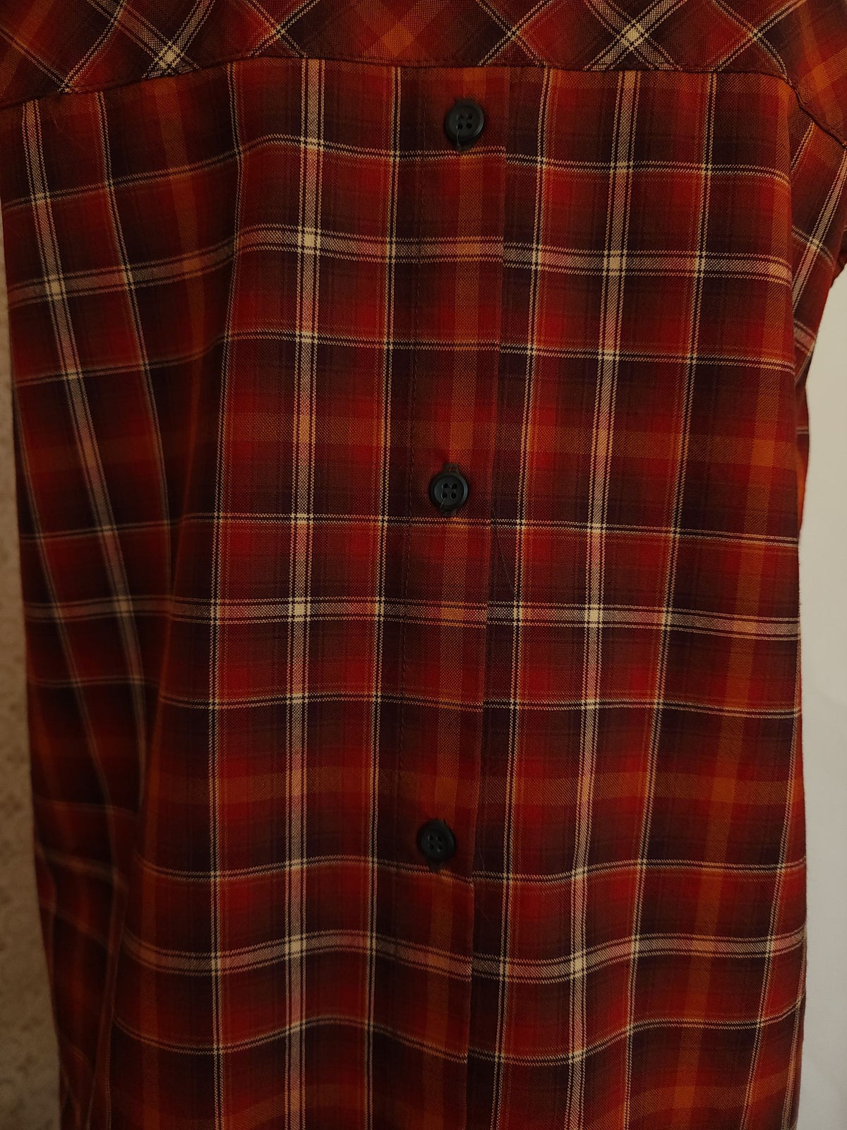 Pendleton Plaid Button-Back Tunic Blouse Red Cap Sleeve Top Size L
