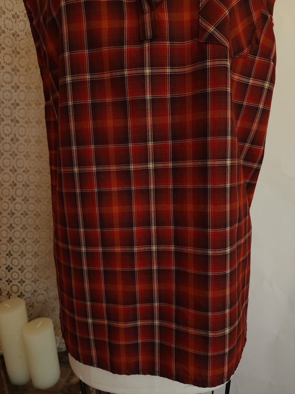 Pendleton Plaid Button-Back Tunic Blouse Red Cap Sleeve Top Size L