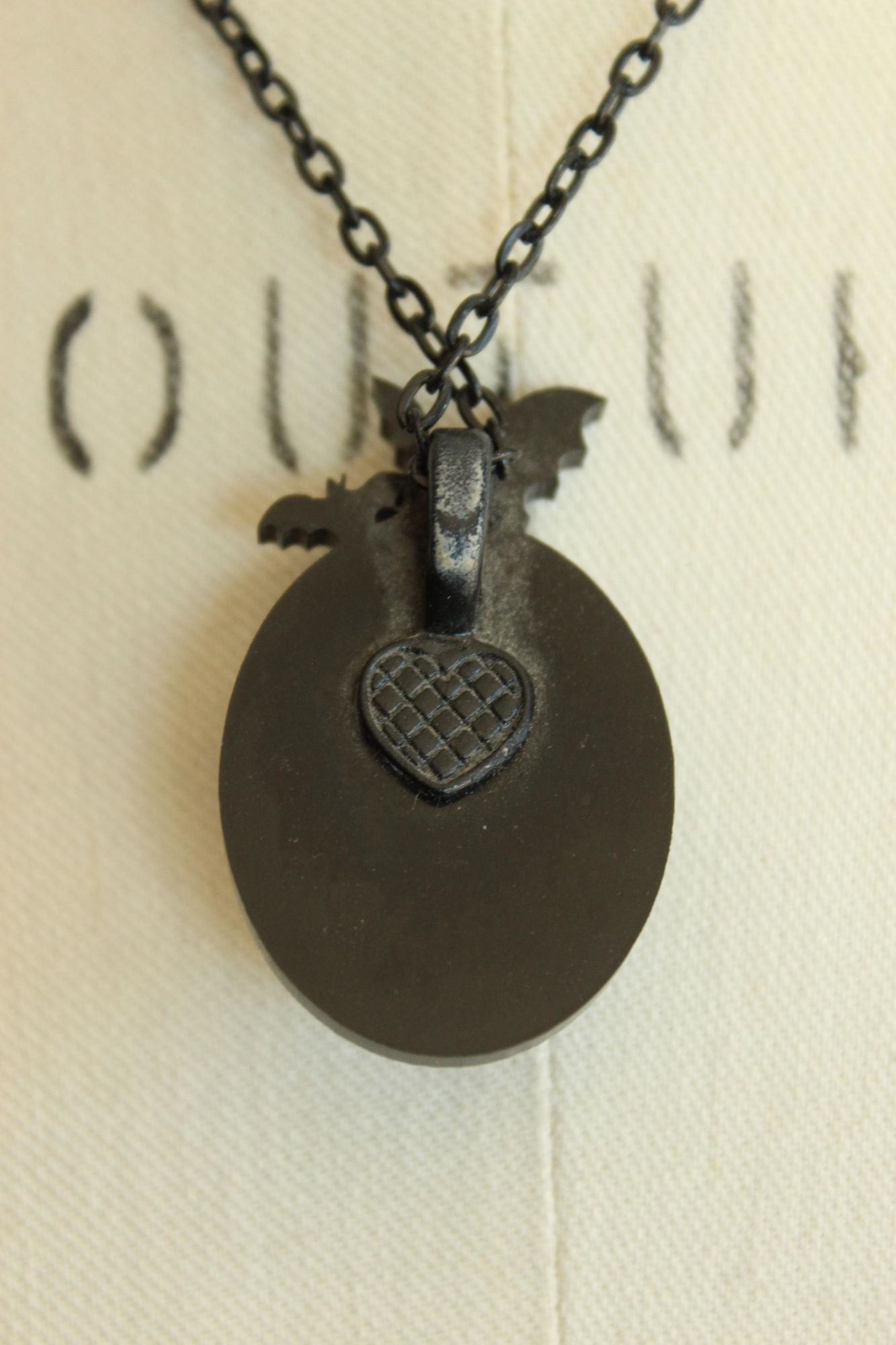 Gothic Bat Cameo Necklace with Purple Amethyst