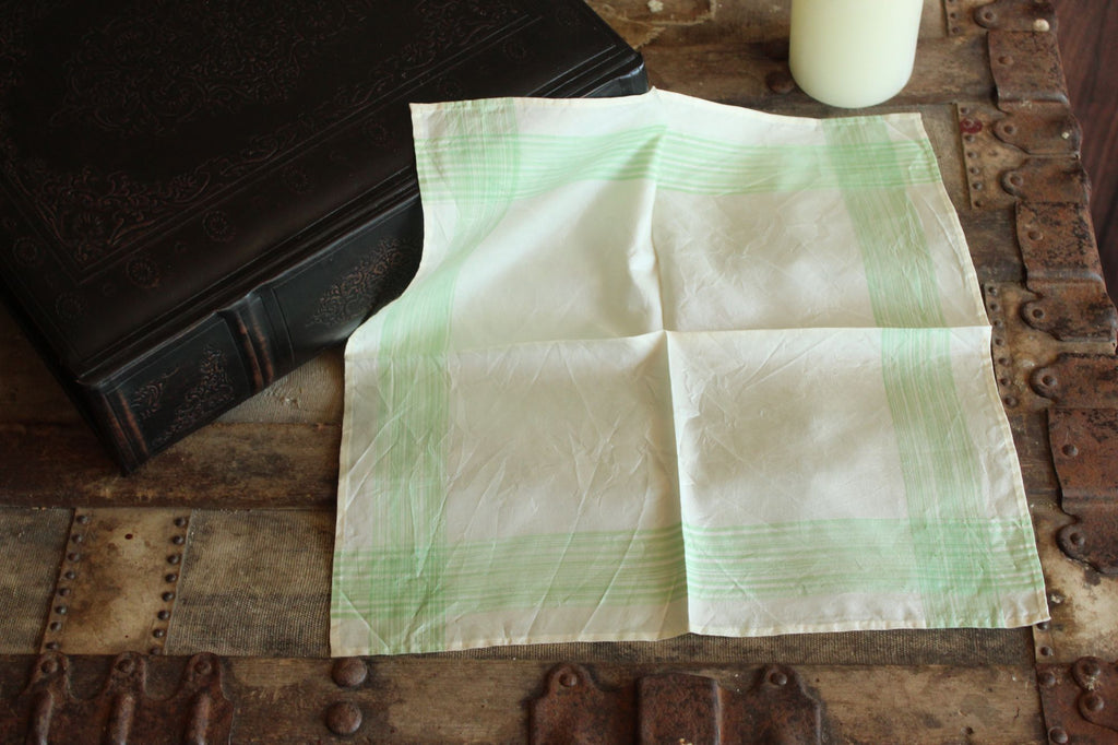 Vintage 1950s Handkerchief in Cream with Green Stripes