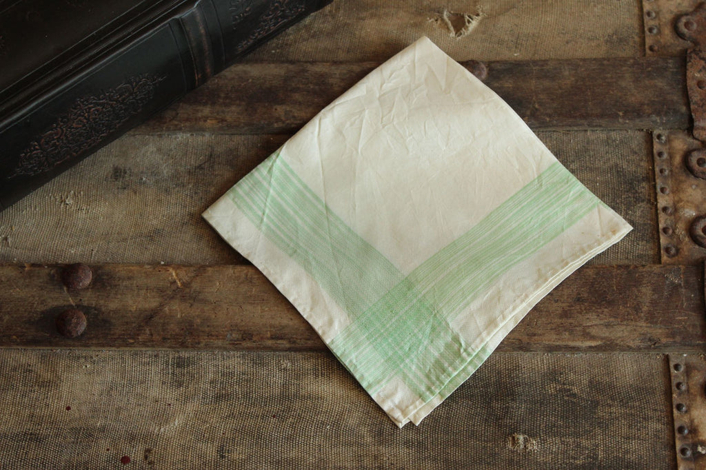 Vintage 1950s Handkerchief in Cream with Green Stripes