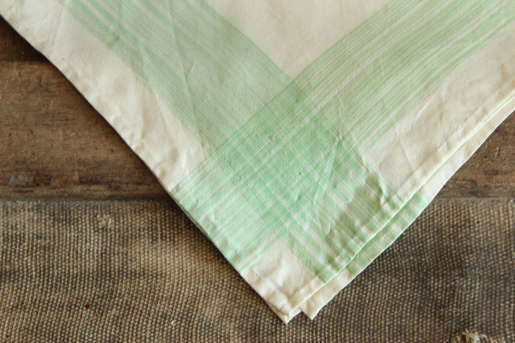 Vintage 1950s Handkerchief in Cream with Green Stripes