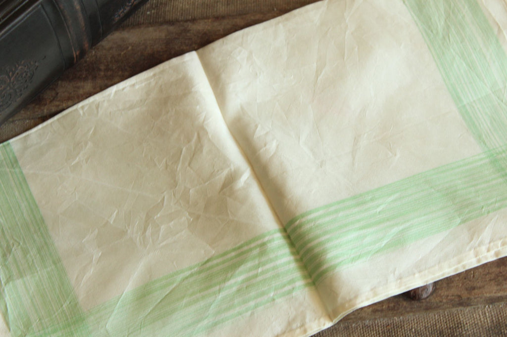 Vintage 1950s Handkerchief in Cream with Green Stripes
