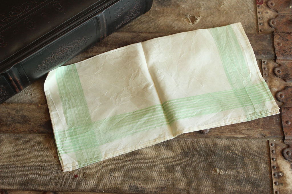 Vintage 1950s Handkerchief in Cream with Green Stripes