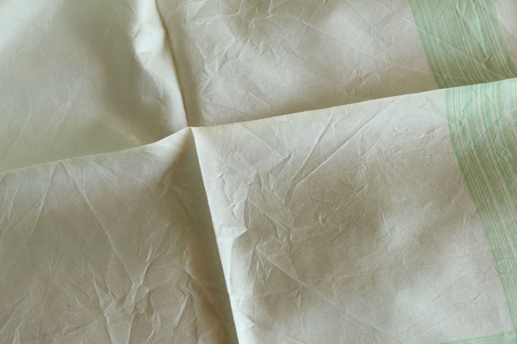 Vintage 1950s Handkerchief in Cream with Green Stripes