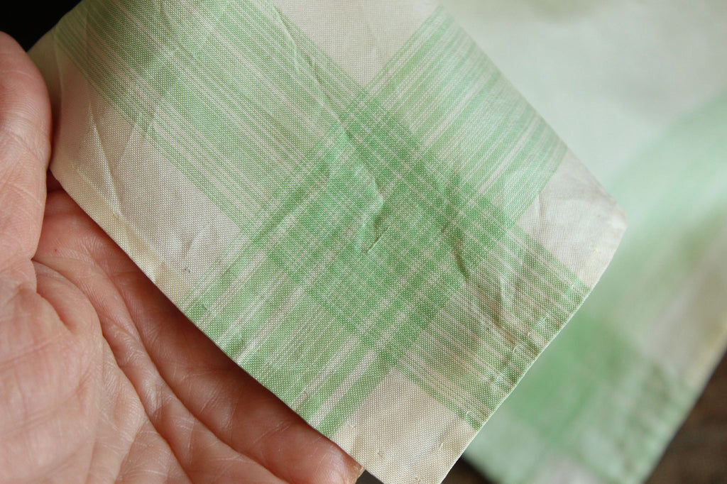 Vintage 1950s Handkerchief in Cream with Green Stripes