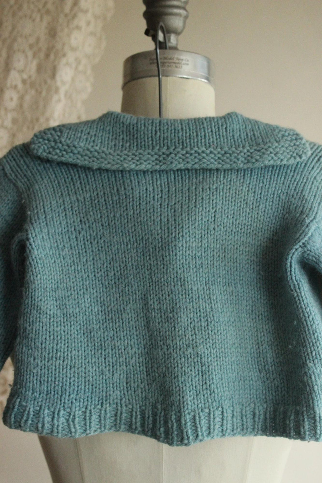 Vintage 1950s Blue Baby Knit Cardigan with Teddy Bear Applique