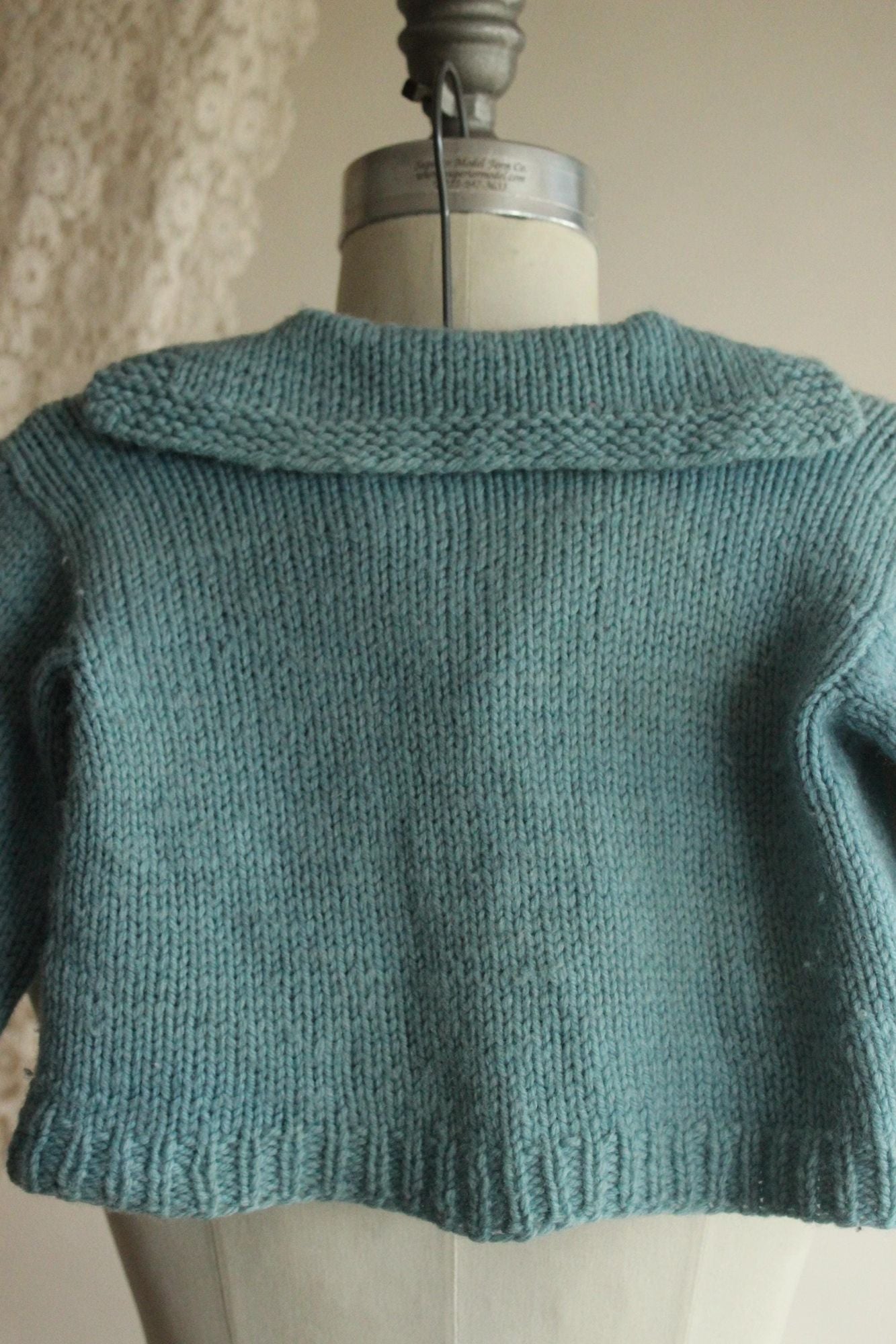 Vintage 1950s Blue Baby Knit Cardigan with Teddy Bear Applique