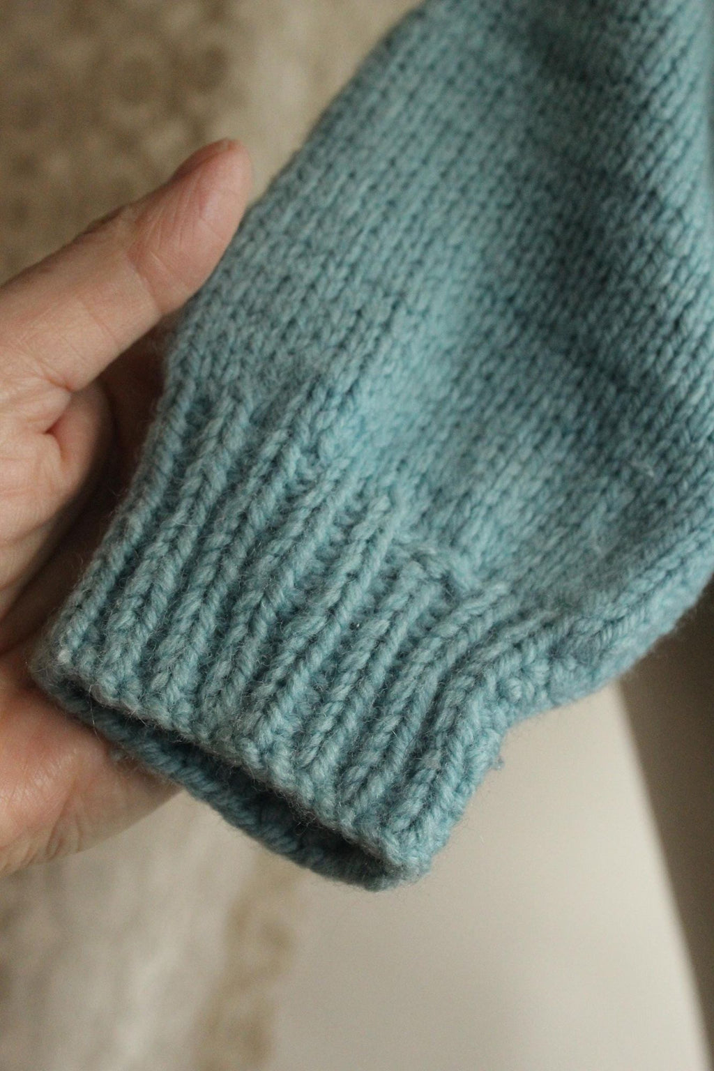 Vintage 1950s Blue Baby Knit Cardigan with Teddy Bear Applique