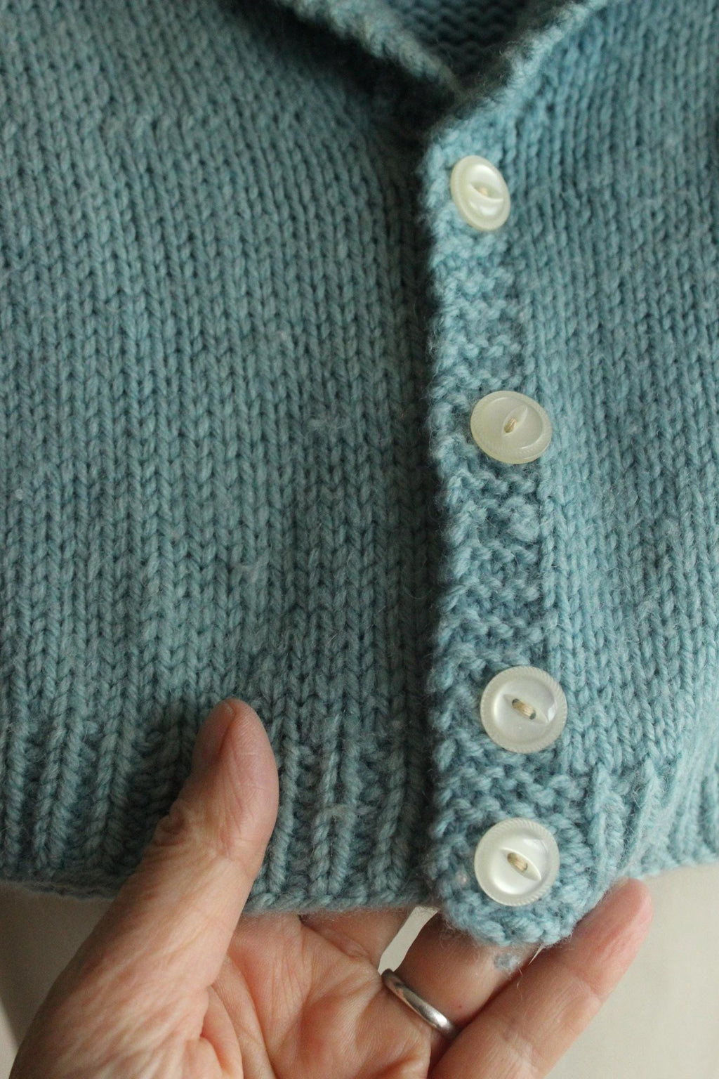 Vintage 1950s Blue Baby Knit Cardigan with Teddy Bear Applique