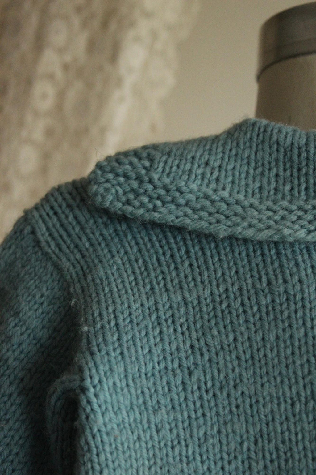 Vintage 1950s Blue Baby Knit Cardigan with Teddy Bear Applique