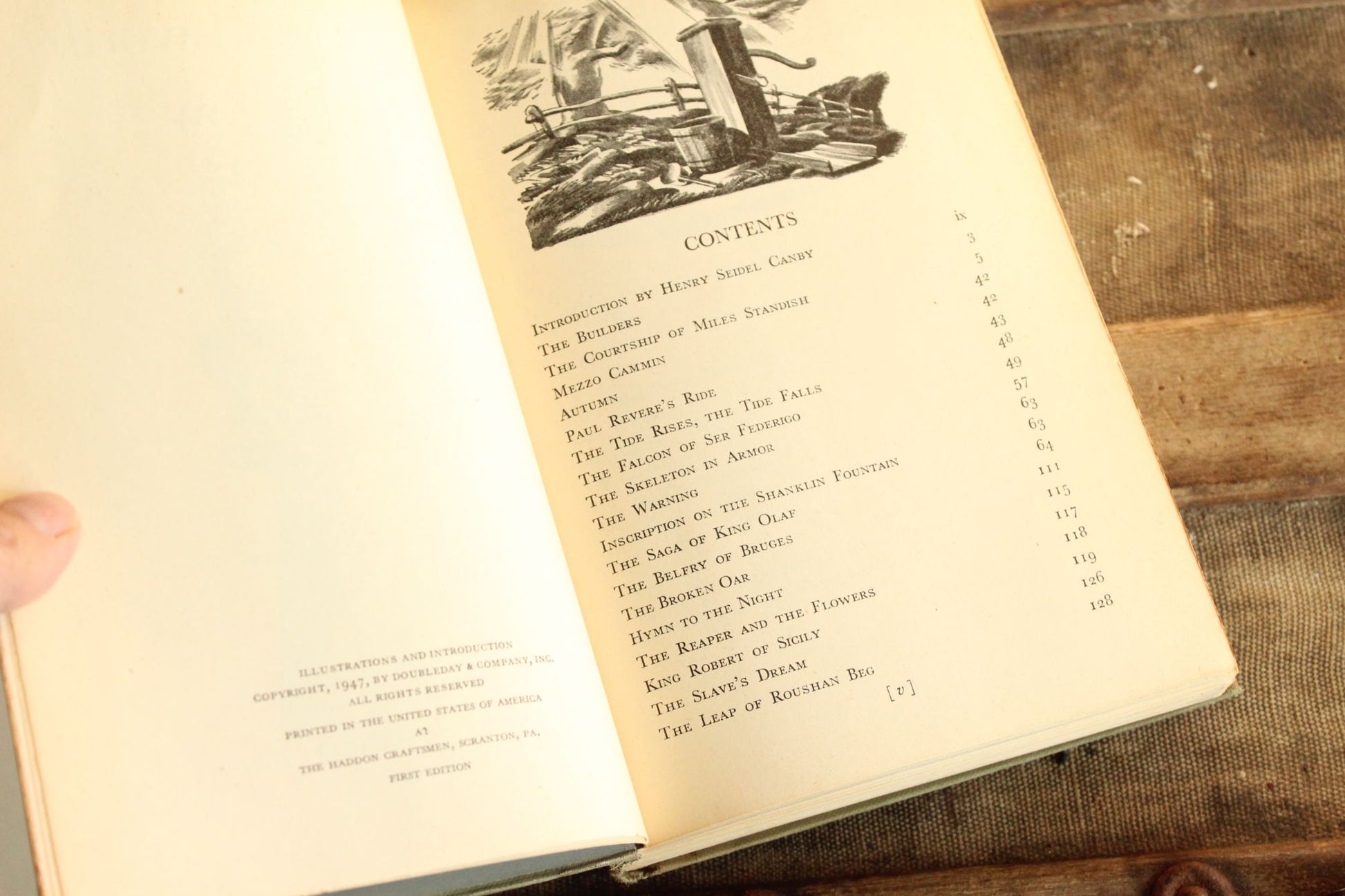 Vintage 1940s Book  "Favorite Poems of Henry Wadsworth Longfellow", First Edition