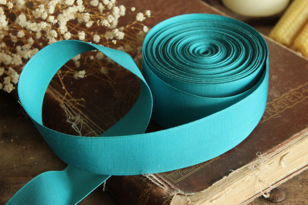 Vintage Teal Blue Grosgrain Ribbon Trim 1.5" Wide, 2 Yards