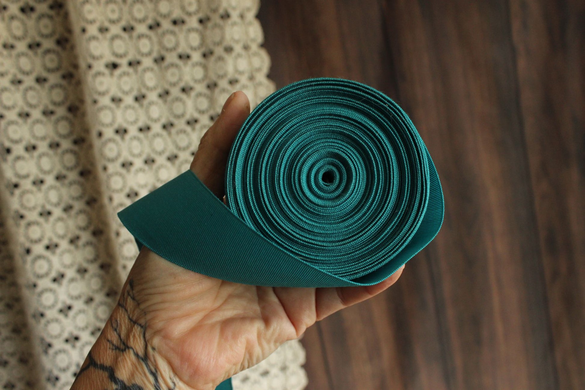 Vintage Teal Blue Grosgrain Ribbon Trim 1.5" Wide, 2 Yards