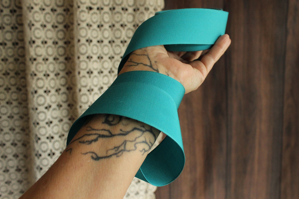 Vintage Teal Blue Grosgrain Ribbon Trim 1.5" Wide, 2 Yards
