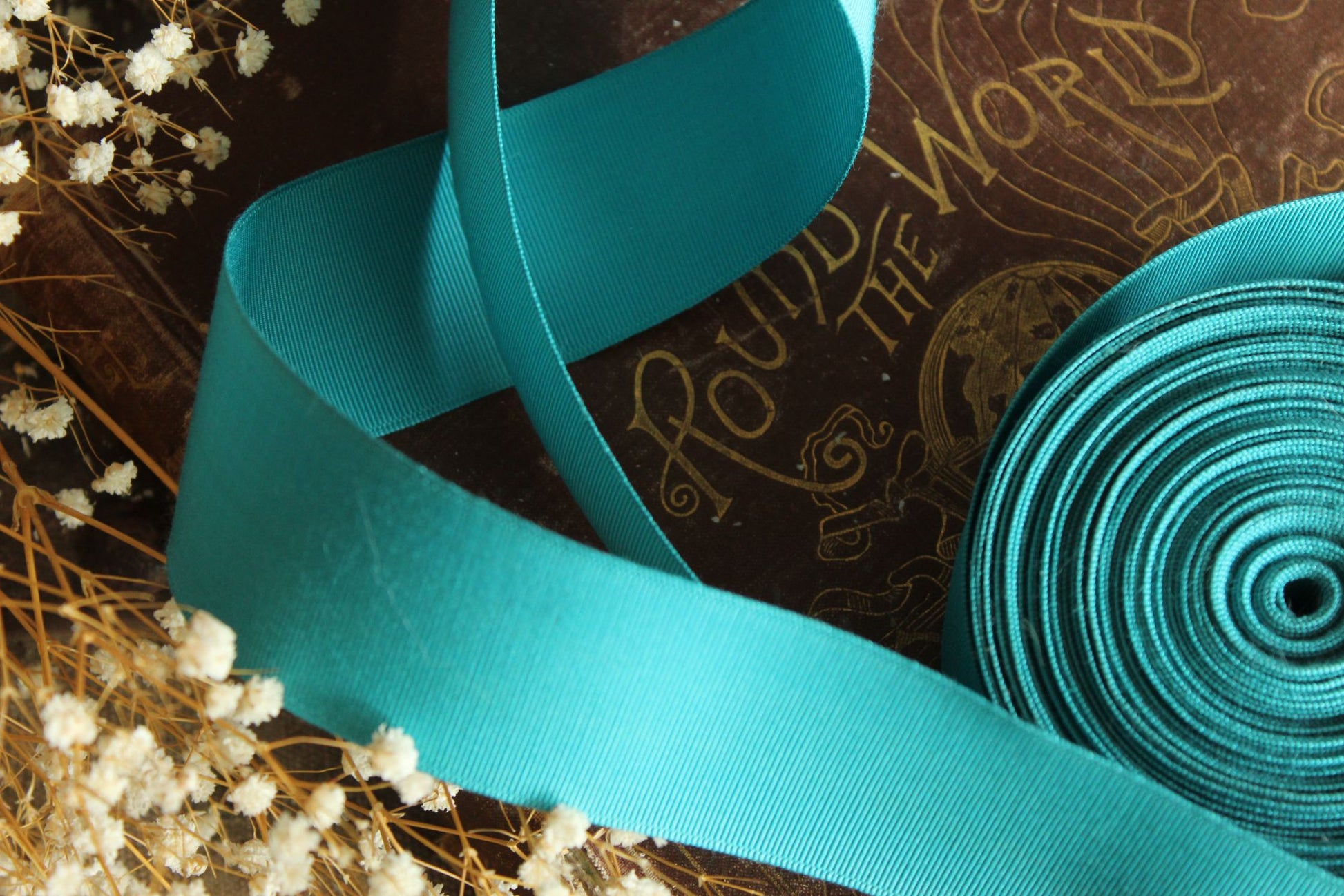 Vintage Teal Blue Grosgrain Ribbon Trim 1.5" Wide, 2 Yards