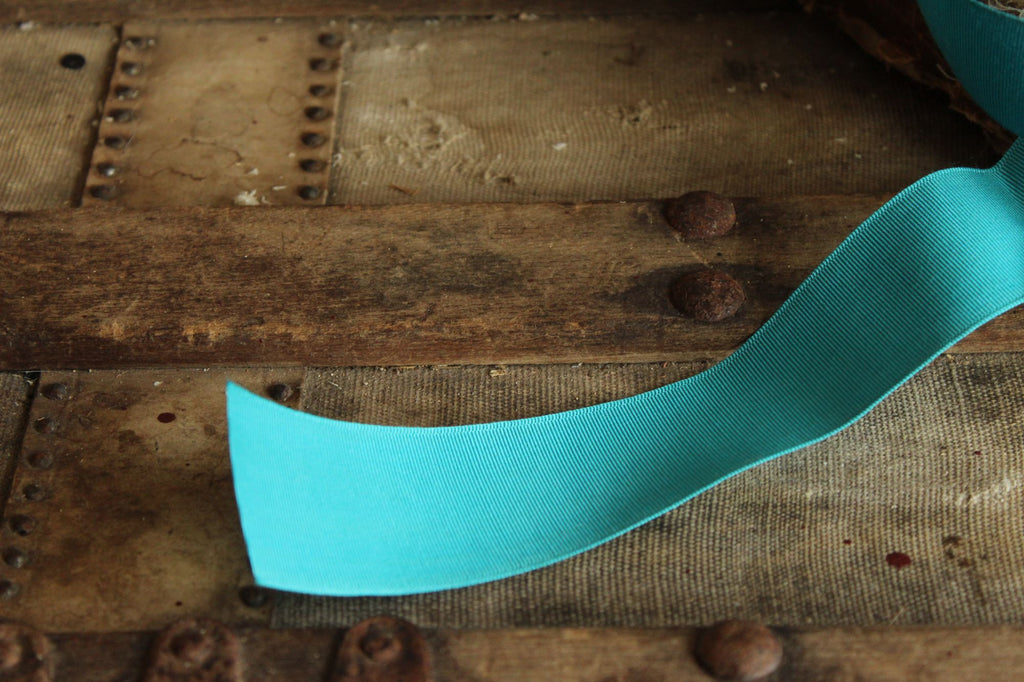 Vintage Teal Blue Grosgrain Ribbon Trim 1.5" Wide, 2 Yards