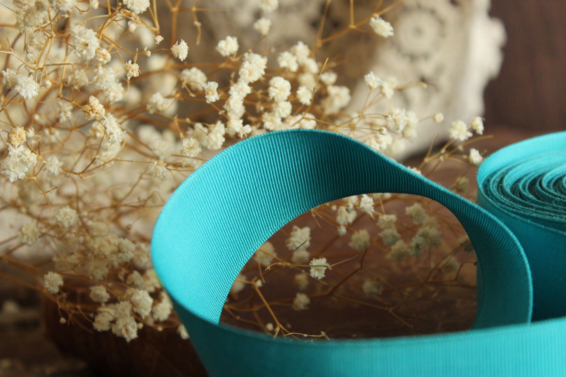 Vintage Teal Blue Grosgrain Ribbon Trim 1.5" Wide, 2 Yards