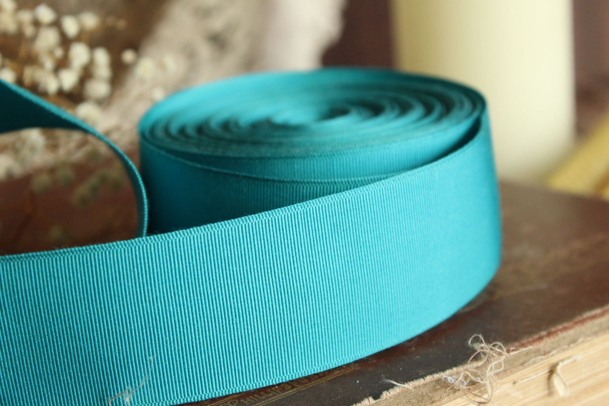 Vintage Teal Blue Grosgrain Ribbon Trim 1.5" Wide, 2 Yards