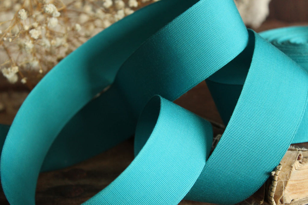 Vintage Teal Blue Grosgrain Ribbon Trim 1.5" Wide, 2 Yards