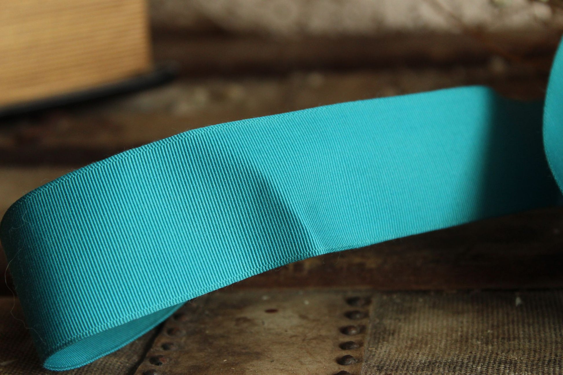 Vintage Teal Blue Grosgrain Ribbon Trim 1.5" Wide, 2 Yards