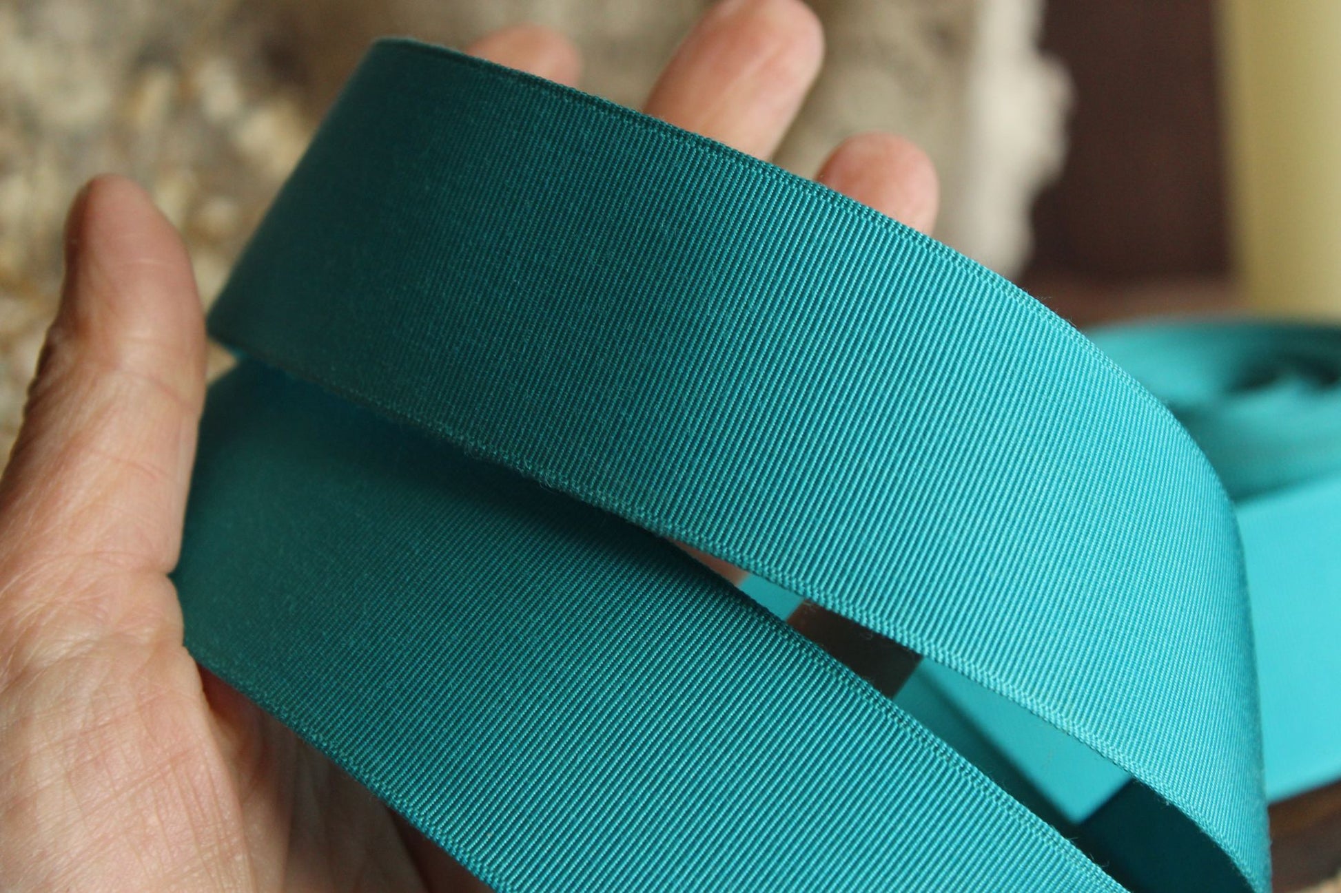 Vintage Teal Blue Grosgrain Ribbon Trim 1.5" Wide, 2 Yards