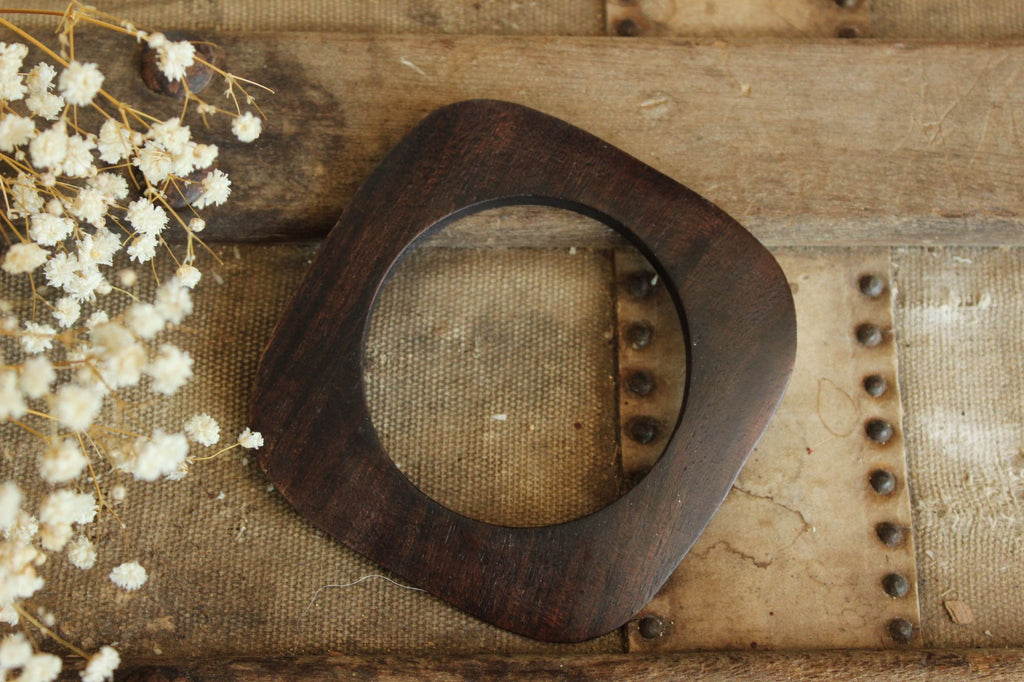 Vintage Brown Wood Carved Bangle Bracelet