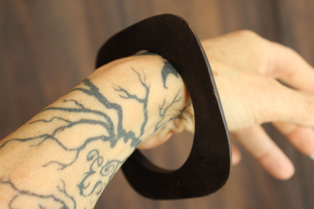 Vintage Brown Wood Carved Bangle Bracelet