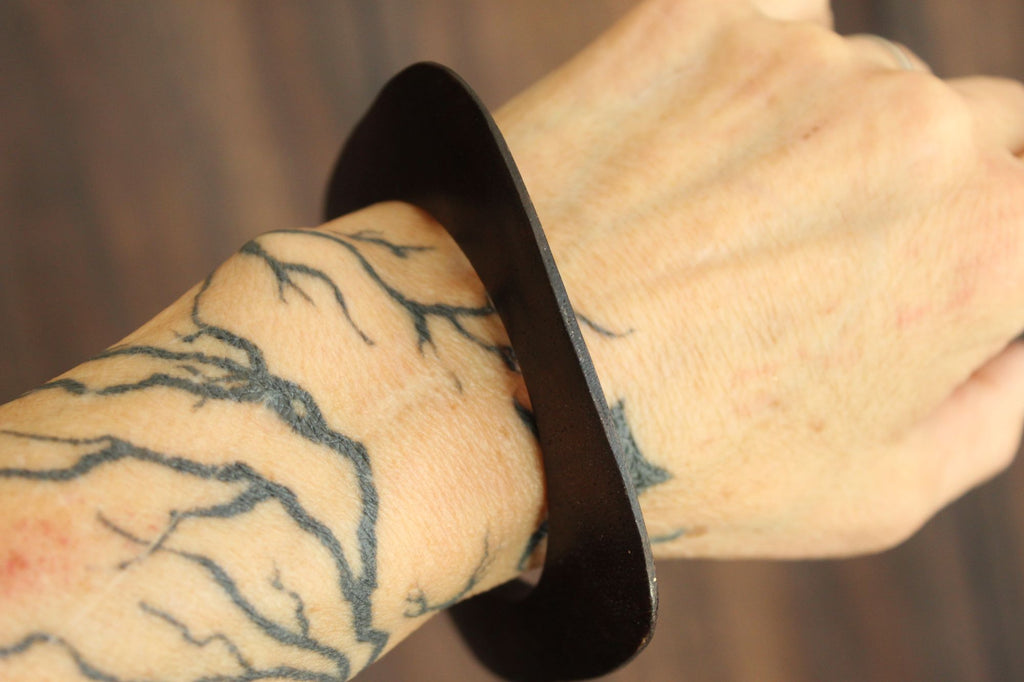 Vintage Brown Wood Carved Bangle Bracelet