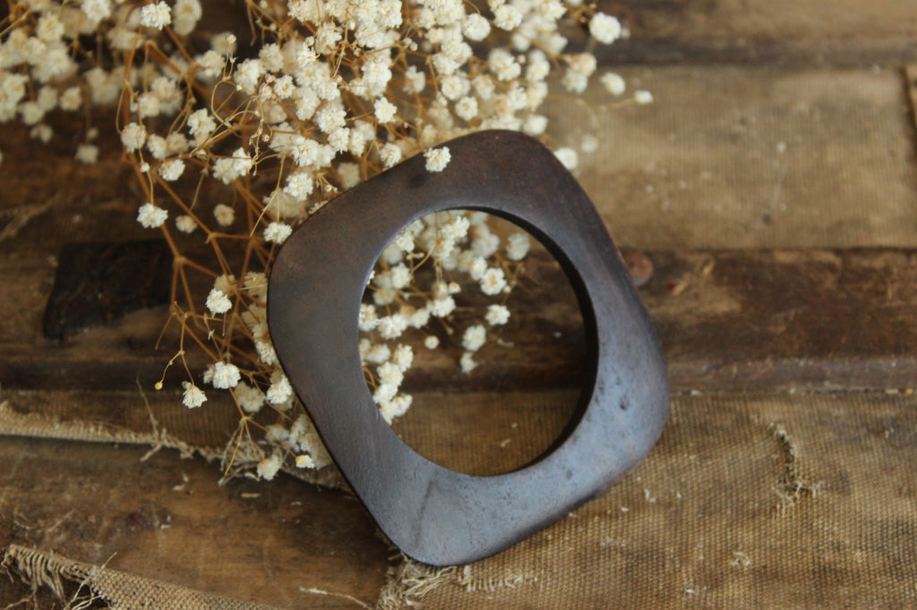 Vintage Brown Wood Carved Bangle Bracelet
