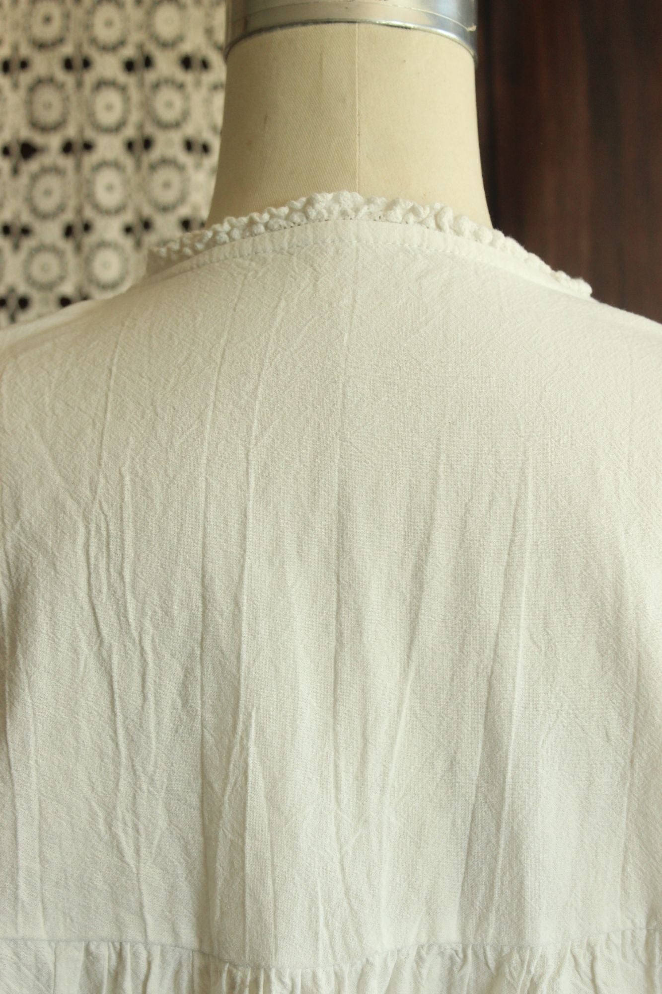 Vintage Style White Chemise Dress, Size M, Victorian Inspired babydoll Frock,