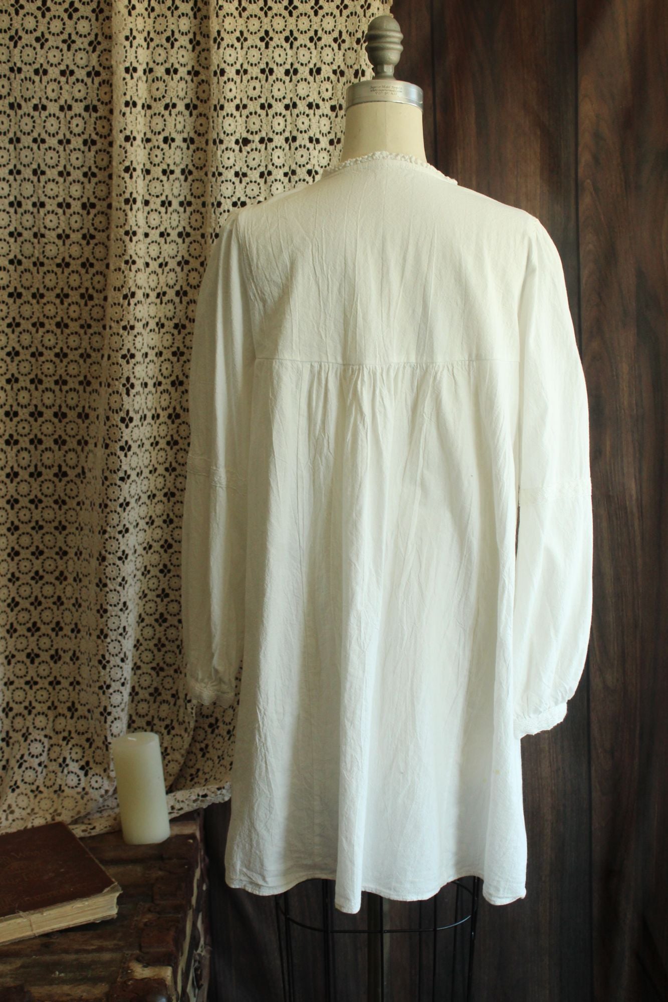 Vintage Style White Chemise Dress, Size M, Victorian Inspired babydoll Frock,