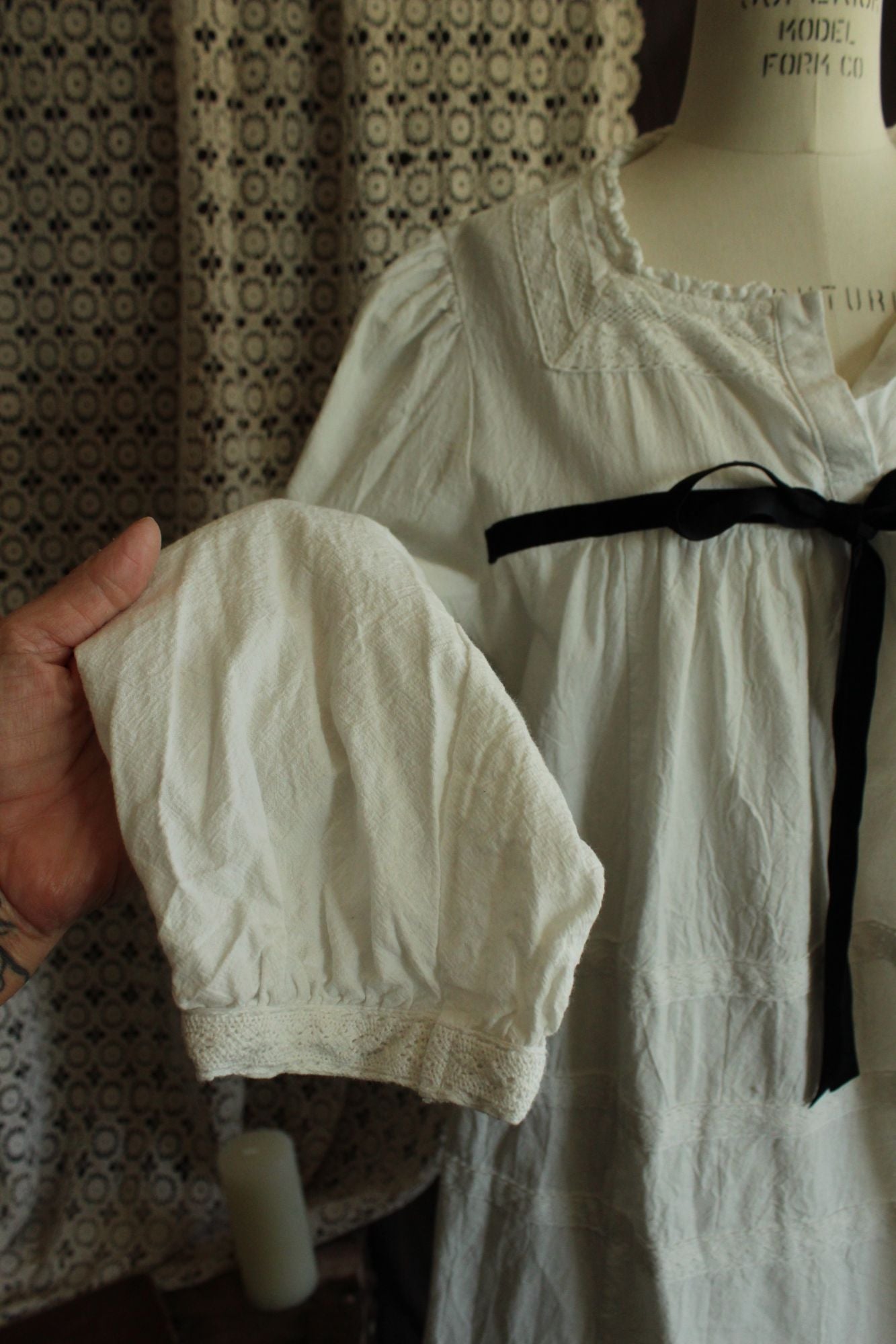 Vintage Style White Chemise Dress, Size M, Victorian Inspired babydoll Frock,