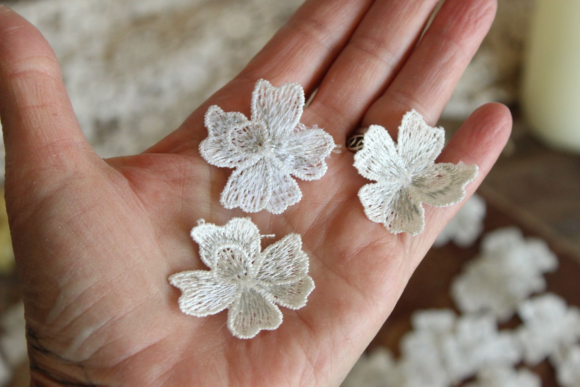Silver Blue Flower Appliques, One Dozen ( 12), 1.5" Diameter