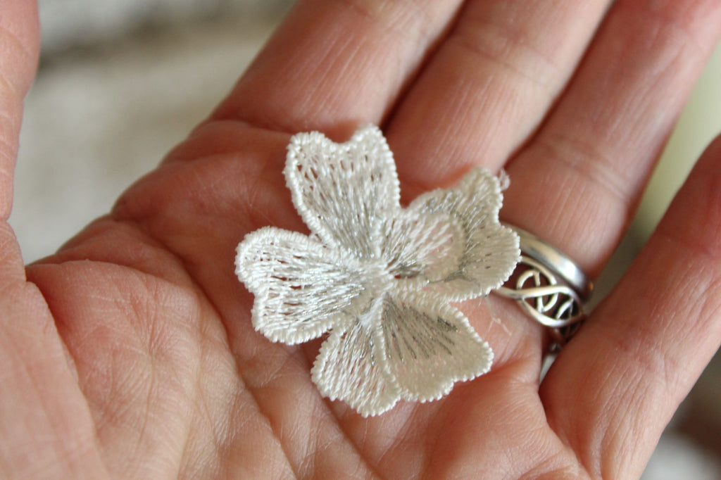 Silver Blue Flower Appliques, One Dozen ( 12), 1.5" Diameter