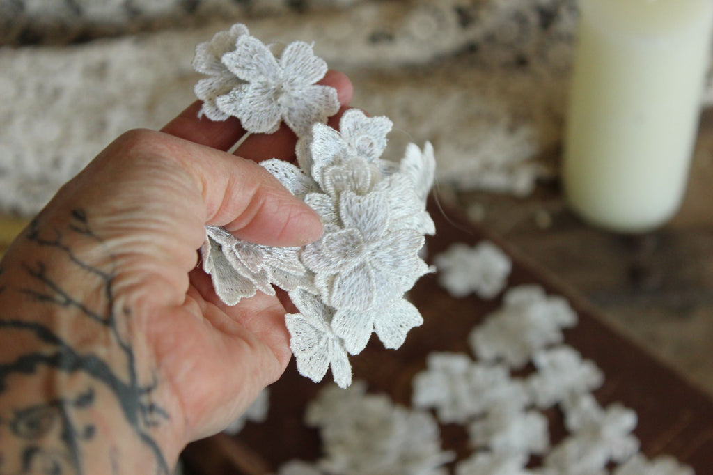 Silver Blue Flower Appliques, One Dozen ( 12), 1.5" Diameter