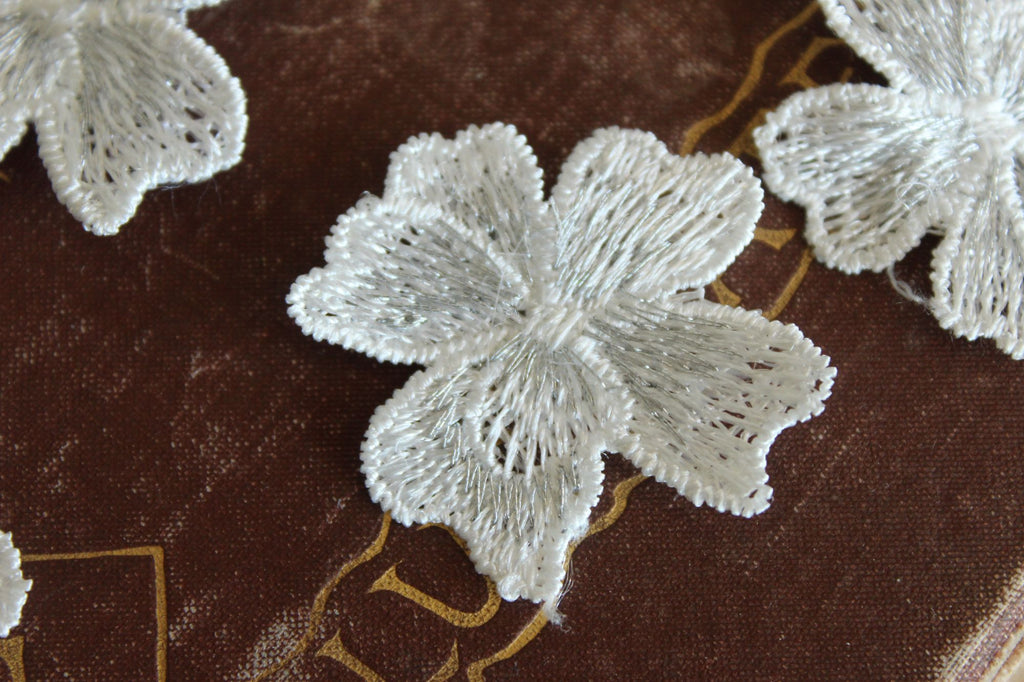 Silver Blue Flower Appliques, One Dozen ( 12), 1.5" Diameter