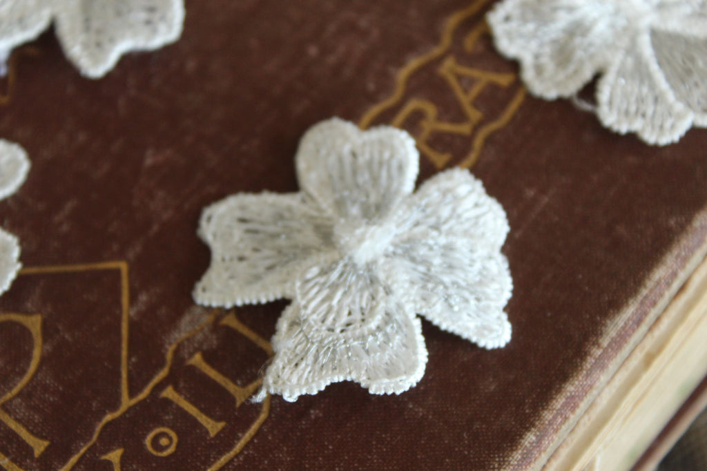 Silver Blue Flower Appliques, One Dozen ( 12), 1.5" Diameter
