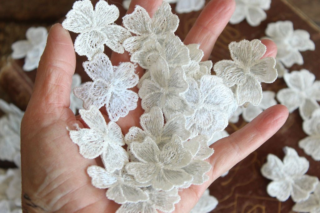 Silver Blue Flower Appliques, One Dozen ( 12), 1.5" Diameter