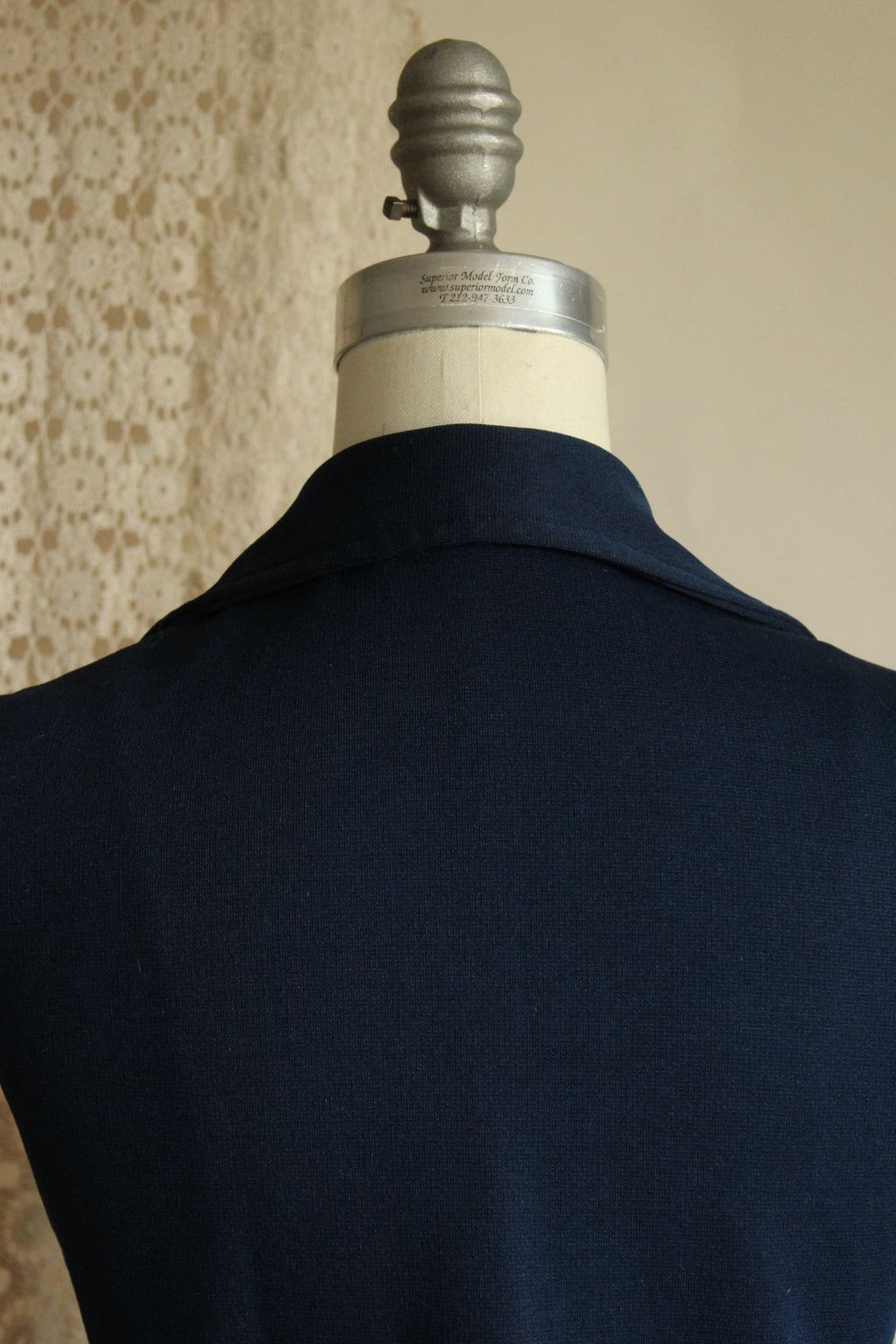 Vintage 1970s Dagger Collar Navy Blue Button Down Sleeveless Top