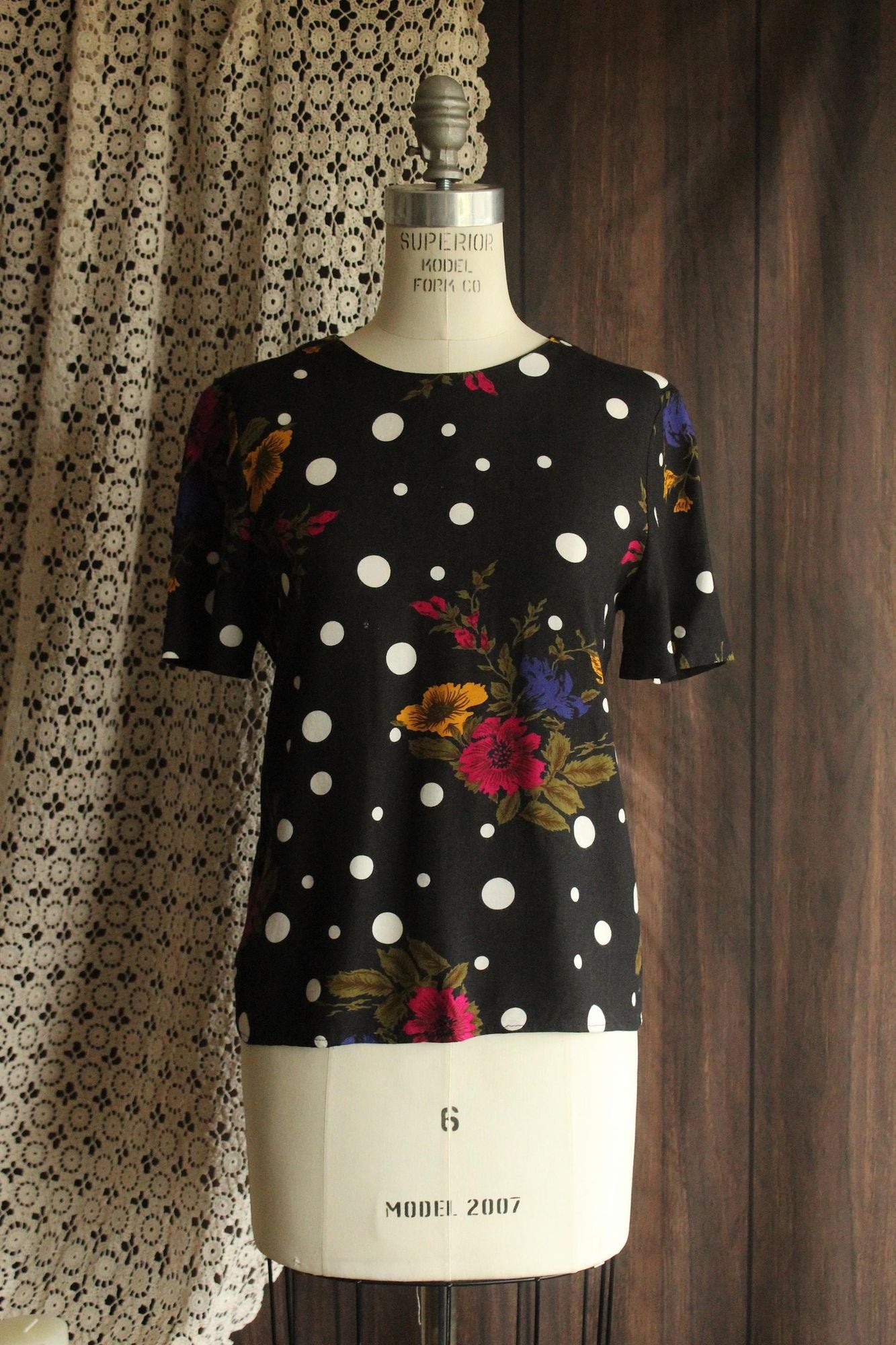 Vintage 1980s 1990s Norton McNaughton Pola Dot and Floral Top