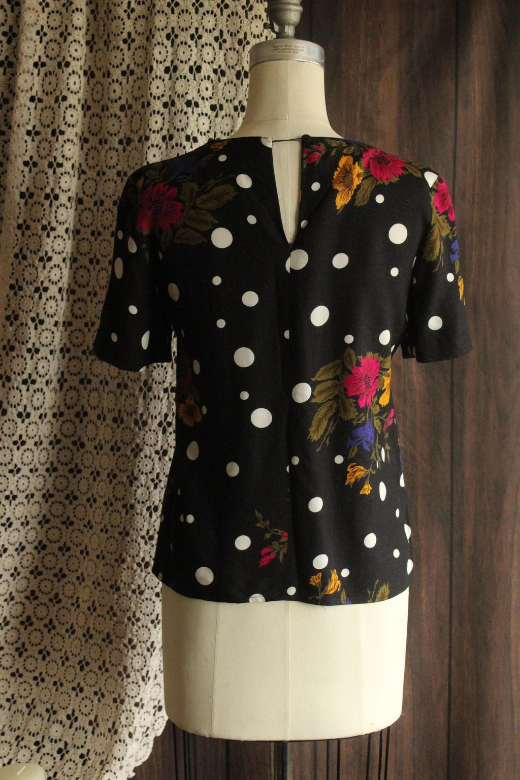 Vintage 1980s 1990s Norton McNaughton Pola Dot and Floral Top