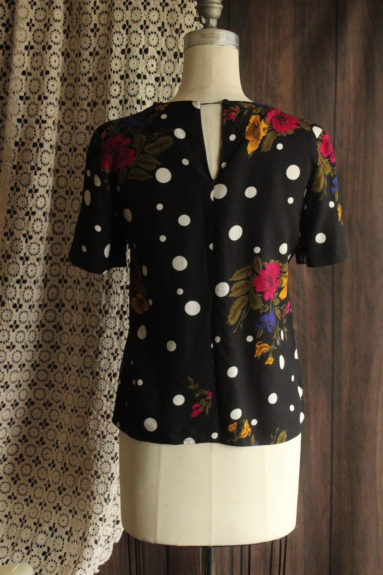 Vintage 1980s 1990s Norton McNaughton Pola Dot and Floral Top