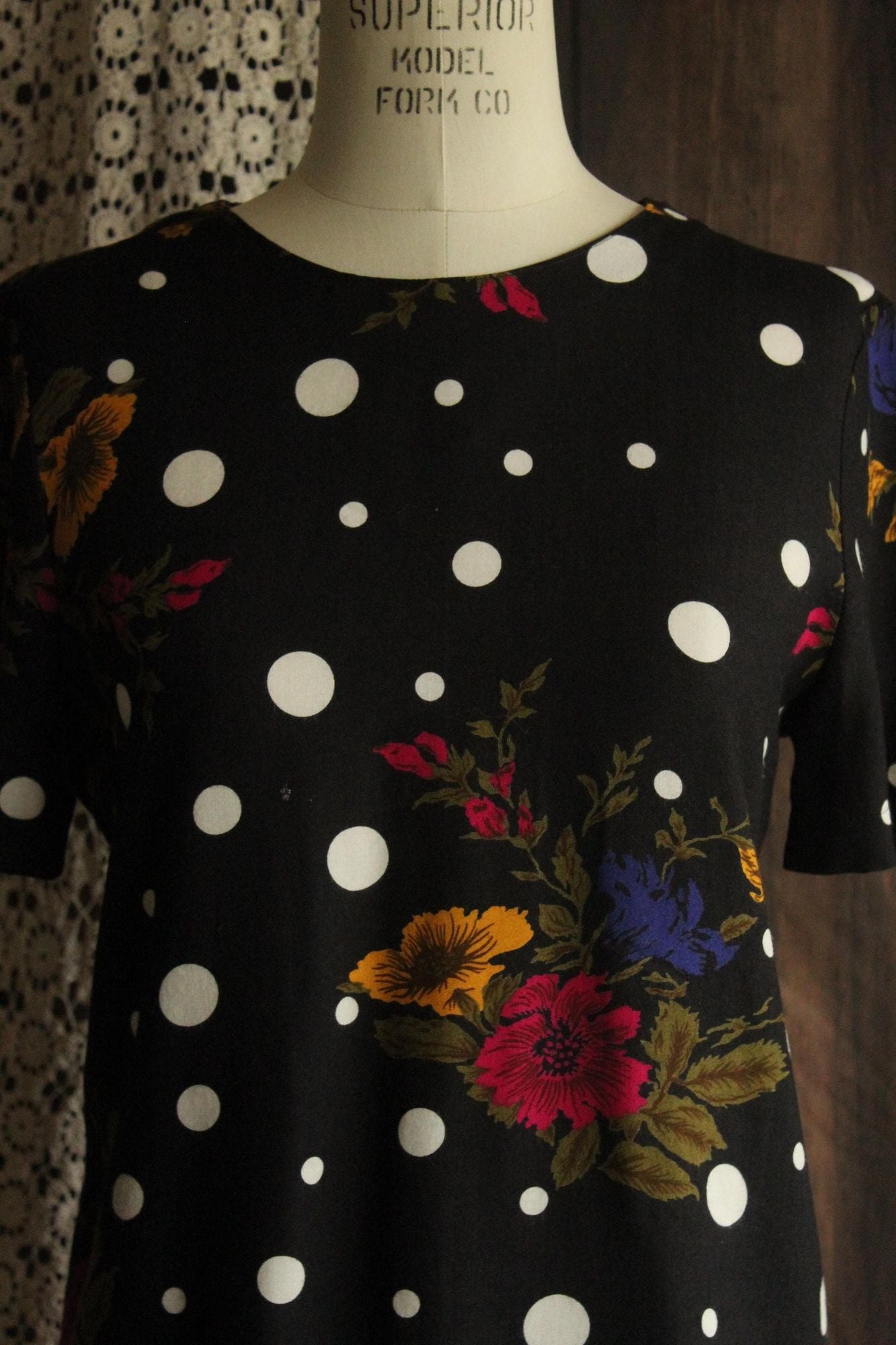 Vintage 1980s 1990s Norton McNaughton Pola Dot and Floral Top