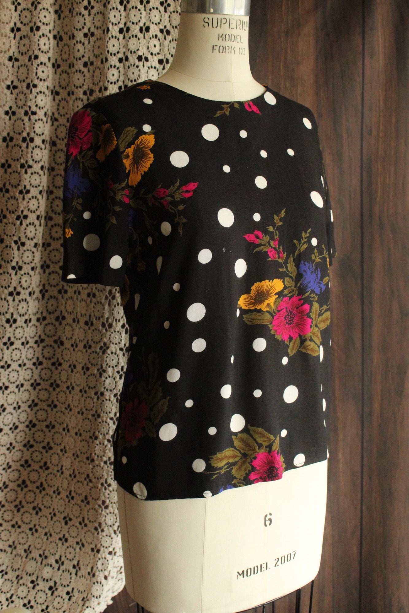 Vintage 1980s 1990s Norton McNaughton Pola Dot and Floral Top