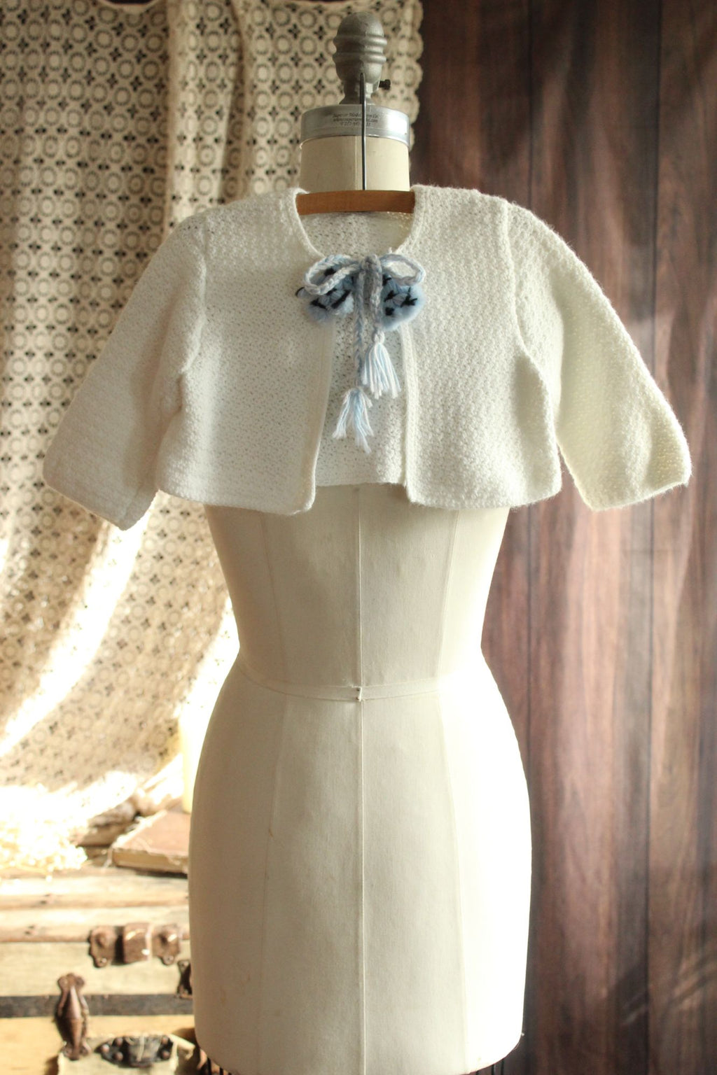 Vintage 1950s 1960s Baby Cardigan with Blue Ties