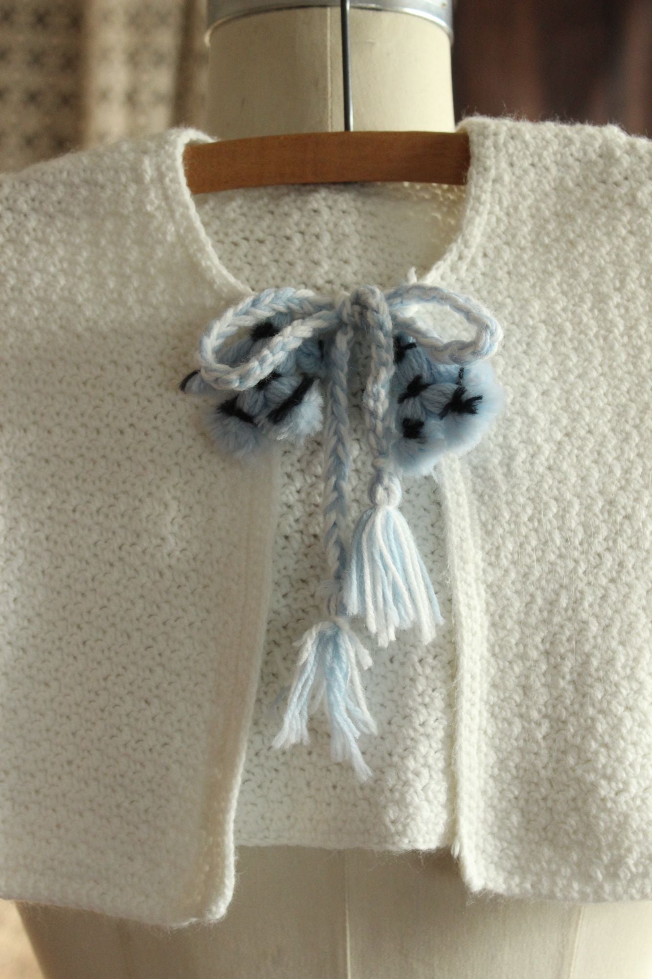 Vintage 1950s 1960s Baby Cardigan with Blue Ties